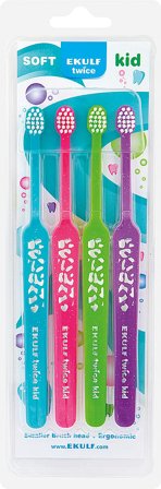 Ekulf Twice Kid Tandbørste 3-6 År 4 stk, Medicin & Pleje, Mund & Tandpleje, Tandbørster