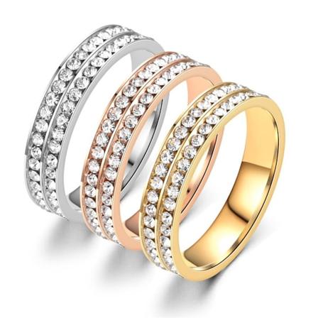 Naisten kaksoisrivinen täystimantti pyöreä leikattu 0,5 ct Pinky-sormus - gn ruusukultalla nastoitettu timanttiso Nro 10