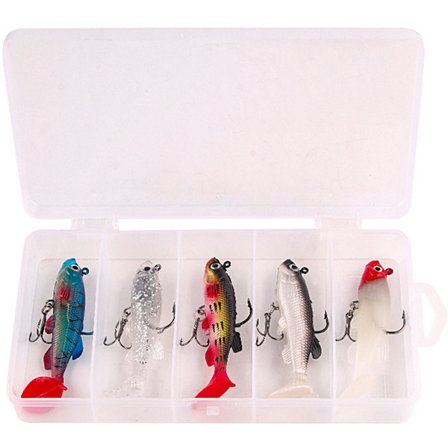 Fiskesluk 1 boks 5 sluker med krok sluk for rovfisk sluker treblekroker redskapsboks rovfiskesluker rovfisk fiske for