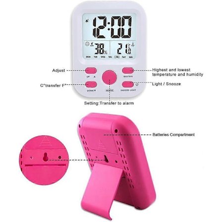 Digital vekkerklokke LCD-skjerm Veggklokke (Rosa)