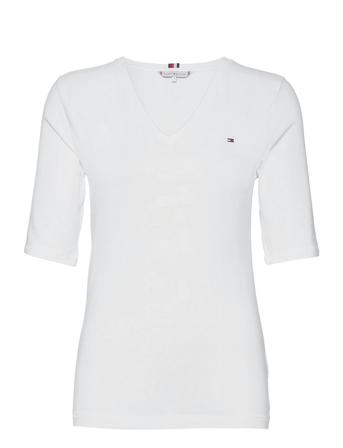 Th Cool Solid V-Nk Top 1/2 Slv White Tommy Hilfiger