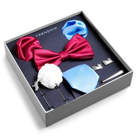 Cutie cadou cu accesorii pentru costum | Set cu burgundiu, albastru și argintiu pentru bărbați - Cutii pentru cadouri