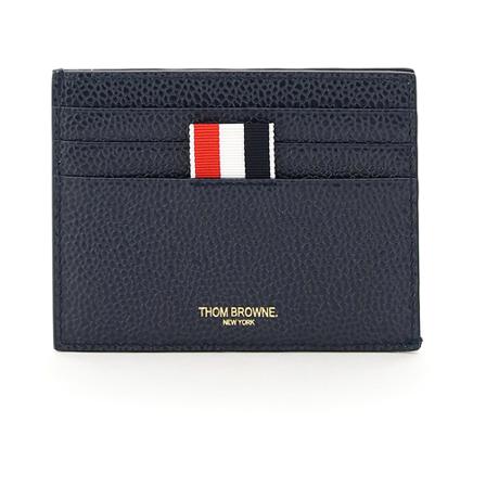 Thom Browne, 4-bar stripe grain leather card holder Niebieski, Mężczyzna, Rozmiar: ONE Size