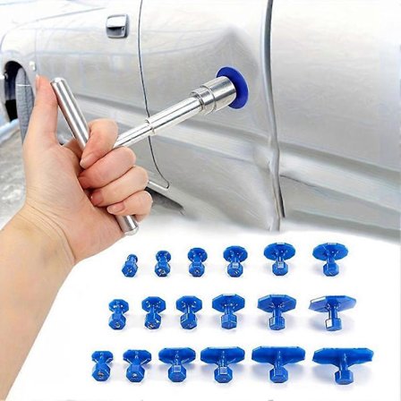 Værktøjssæt til fjernelse af buler uden lakering, gør-det-selv karosserireparation med T-formede trækkere og sugekop til alle køretøjstyper