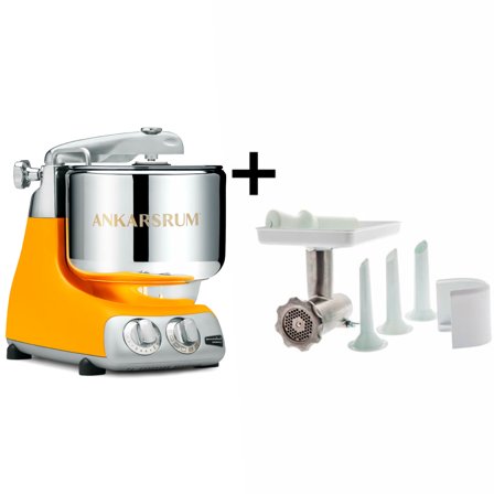 Ankarsrum Assistent Original AKM 6230 Sunbeam Yellow + Kjøttkvern - Kjøp kjøkkenmaskin hos Bakeren og Kokken