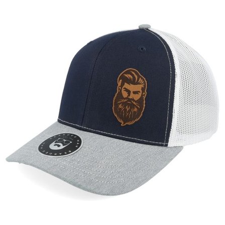 Bearded Man - Blå trucker Keps - Tough Beard 112 Tri Navy/White/Heather Grey Trucker @ Hatstore