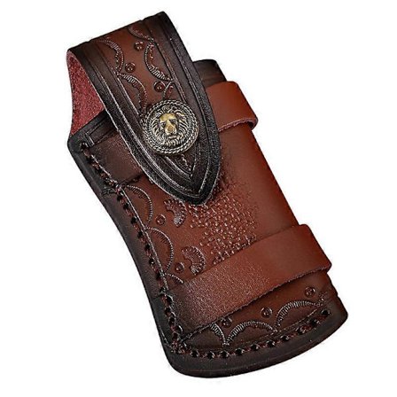 Lommeknivsskede, 12 cm læderknivpose horisontal foldeknivhylster med bæltestrop til lille foldekniv Trapper-kniv