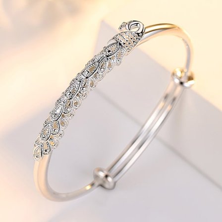 Vintage Håndlavet Sterling Sølvbelagt Armbånd Dame Påfugl Ha