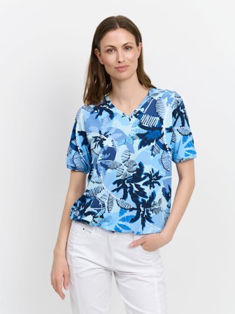 SIGNATURE - Kortærmet T-shirt - Blå Mix - Mønstret / Elastik i Taljen