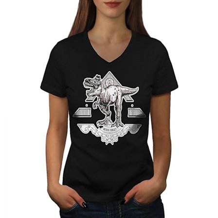 Dinosaur Beast Dam T-shirt med svart v-hals