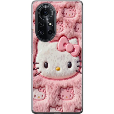 Kompatibel Mobilcover til Huawei nova 8 Pro Hello Kitty lyserød fluffy baggrund med ikonisk ansigt og kawaii-æstetik