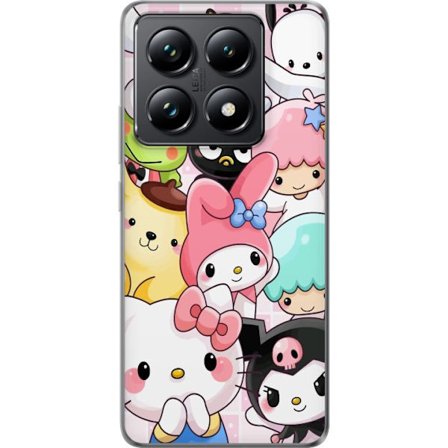 Kompatibelt Mobildeksel til Xiaomi 14T Tett mønster av søte figurer med store øyne i ulike farger og uttrykk med LABUBU-tekst