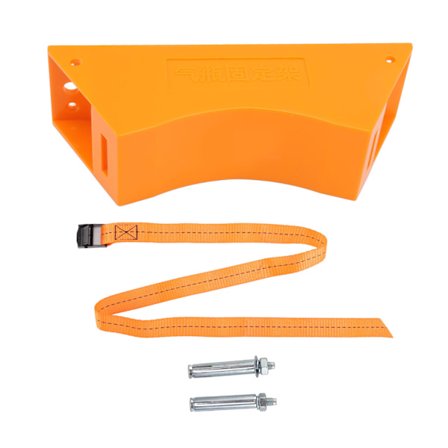 Gassflaskeholder i plast, veggmontert, fast brakett med ekspansjonsskrue, sikkerhetsstropp, oransje