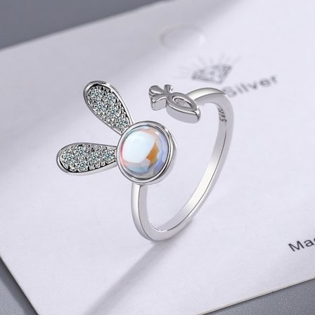 Koreansk Söt Söt Kanin Öppna Ringar För Kvinnor Barn Härligt djur Öron Svans Fingerringar Bröllopsfest Smycken Flickor Presenter Anillo