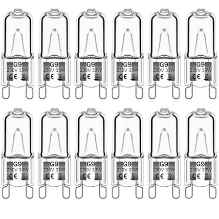 12-pak G9 halogenpærer varm hvid klar kapsel dæmpbar 33W 230V