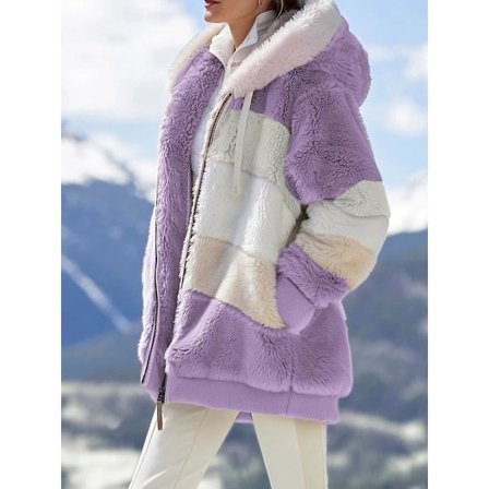 Dame Vinter Plysj Hettekåpe Langarmet Zip Up Tykk Cardigan Varm Løs Jakke W