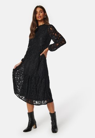 BUBBLEROOM Blanca Midi Lace Dress Black Klær