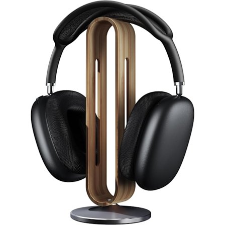 Hodetelefonstativ i tre, hodetelefonstativ, bambus og aluminiumslegering, sklisikker silikonpute, alle hodetelefoner (B-Grå)