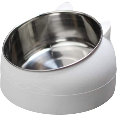 Rustfri stål skål til kæledyr - Kattevandskål - Multifunktionel mad- og vandskål - Hvid