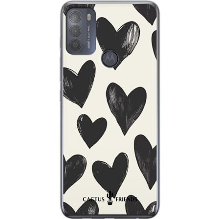 Kompatibelt Mobildeksel til Motorola Motorola Moto G50 Cactus and Friends - Bold Black Love Pattern