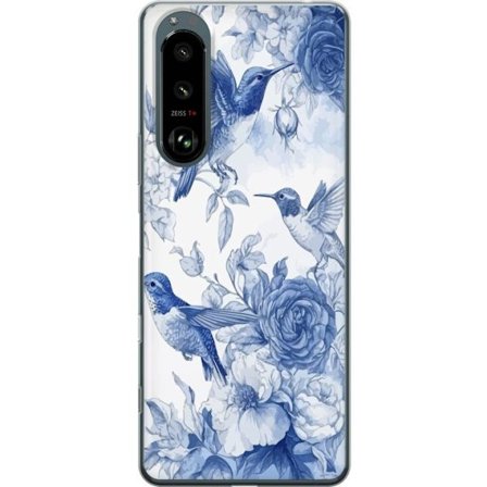 Kompatibelt Mobildeksel til Sony Sony Xperia 5 III Fugler og blomster blå romantiskt mønster