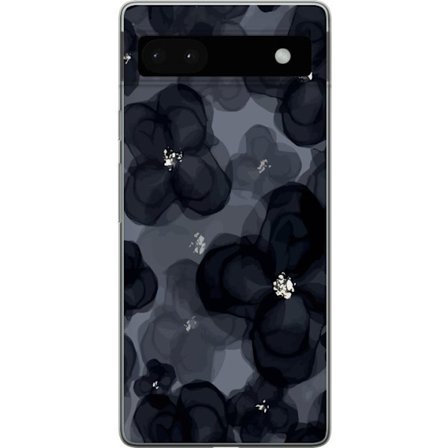 Kompatibelt Mobilskal till Google Google Pixel 6a Abstrakt mörkt blommönster i svartgrå toner med elegant och dramatisk känsla