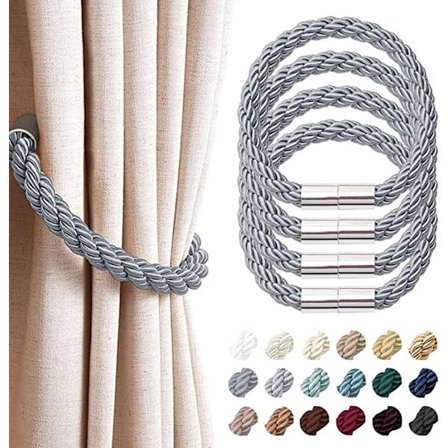 4-delt sett med sterke magnetiske gardinholdere (sølvgrå) Moderne