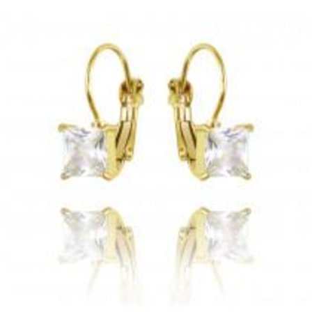 Guld Örhängen i Stål - Fyrkantig Vit Kristall - Guldpläterade