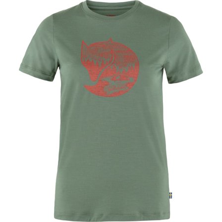 Fjällräven Women's Abisko Wool Fox Top in Patina Green/Terracotta Brown | Size: 2XS