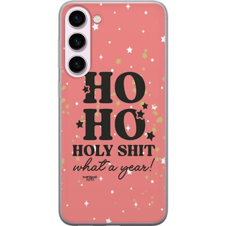 Kompatibelt Mobilskal till Samsung Samsung Galaxy S23+ HO HO Holy Shit What a Year humorsitiskt rosa julmotiv med glitterstjärnor perfekt för trendi