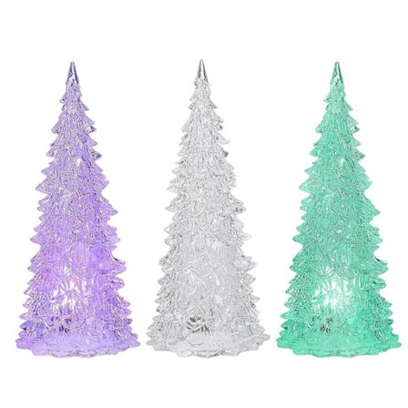 3 stk. Akryl Klar Julelysende Træ Bordplade LED Juletræ Glitter Dekor Natlys Til Fest Midterstykke Gave[D]