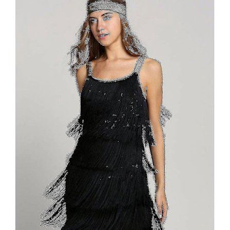 Great Gatsby Kjole 1920'er Fest Vintage Perler Kvinder Frynser Kjoler (FMY) Sort L Black L
