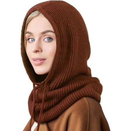 Naisten talvinen neulottu pipo - L mmin huppu-huivipipo ny rill 1 Pc Hooded Hat: Caramel