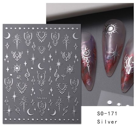 5 Styck/ Set Nail Sticker Slider Dekaler SILVER SILVER