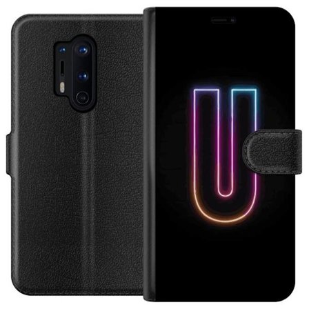 Yhteensopiva Lompakkokotelo OnePlus OnePlus 8 Pro Minimaalinen neonkirjain U kirkkaalla valaistustehosteella mustaa taustaa vasten
