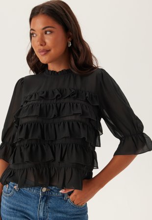 BUBBLEROOM-Frill Short Sleeve Blouse-L