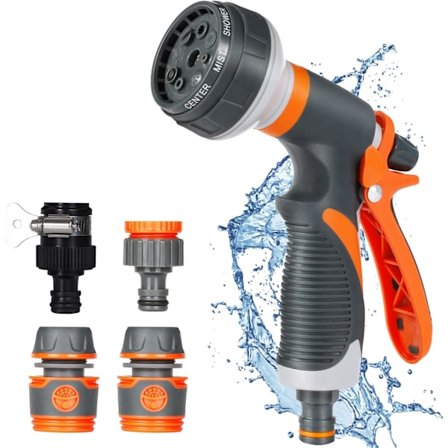 Hagevanningspistol, hagesprøyte med 4 porter, kan brukes til bilvask, hage, planter, etc.