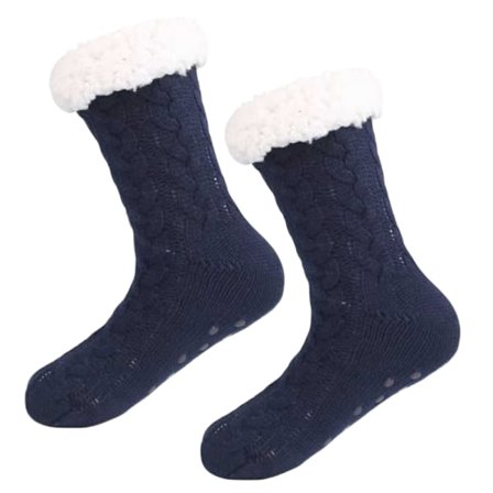 Fuzzy Varma Stickade Toffelsockor med Halkskydd Blå—pa