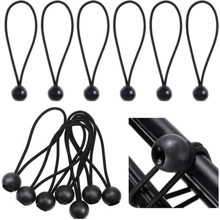 20-pakning gummistrikker med kule, strikk, presenningsstrammer for telt, presenninger, plakater, camping – 15 cm – svart