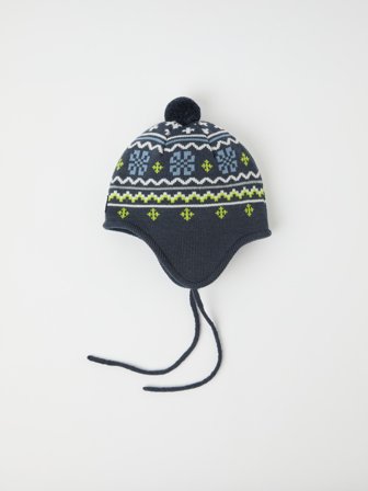 Polarn O. Pyret - Windproof fleece lined hat in wool blend jacquard - 44|46 - Childrenswear - blue