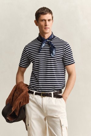 GANT Herren Gestreiftes T-Shirt aus Pima-Baumwolle (XXXL) Marineblau