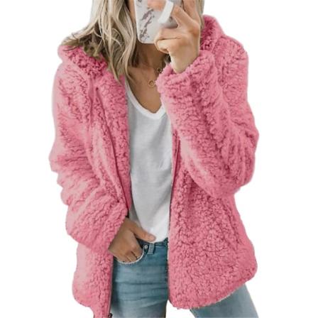 Kvinnor Teddy Bear Plysch Kappa Luvtröja Fluffig Fleece Huvjacka Topp Vinter Varm Casual Pink M