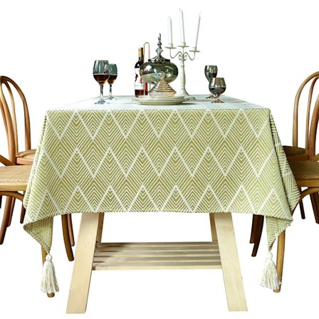 Amerikansk lett luksuriøs rektangulær duk, bomullslin duk med frynser, kaffebordserviett, dekorativt stoff med striper (gul, 135*200)