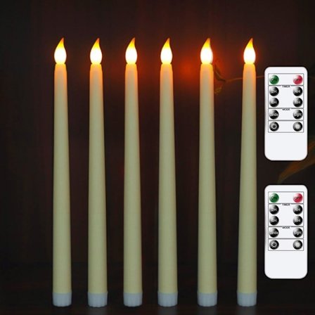 6 stk LED flamløse flimrende varm-hvide kronelys med 2 fjernbetjeninger til jul, Thanksgiving, Halloween, hjem, bryllup, dekoration [C]