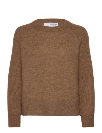 Slfrena Ls Knit O-Neck Camp Brown Selected Femme