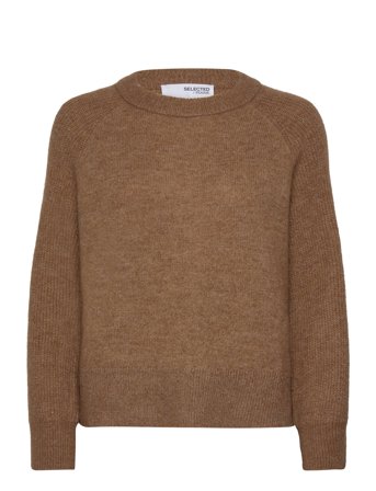 Slfrena Ls Knit O-Neck Camp Brown Selected