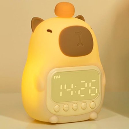 Kapibara-yövalo digitaalisella herätyskellolla, söpö lastenhuoneen lamppu, latautuva, himmennettävä silikoninen yövalo lapsille
