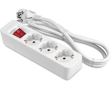 ON Extension lead 3-way socket grounded with switch, 1.5m white - Grendosa med tre stycken uttag och strömbrytare