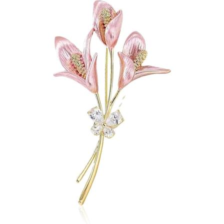 Kvinners Gull Lilje Brosje Nål Elegant Blomst Rhinestone Lapel Nål for Frakker Jakker Gensere Tilbehør Smykker Jul