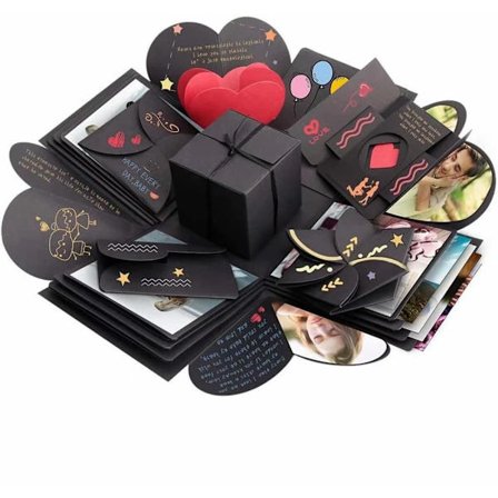 Minne Scrapbook, Eksplosjonsboks DIY med flerlags kort og fotoalbum for personlig kjærlighetsbeskjed og gaveutdeling, hjerteformet design og